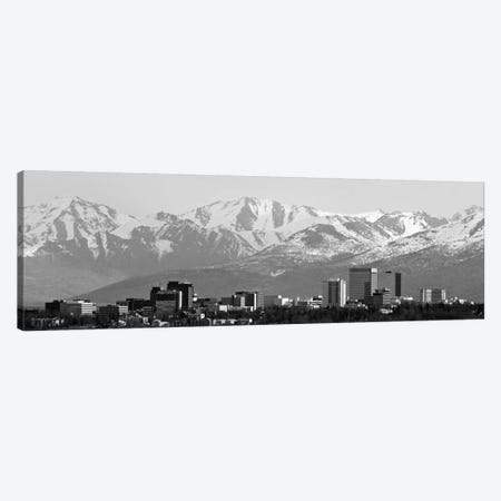 Anchorage Panoramic Skyline Cityscape (Black & White) Canvas Print #6076} by Unknown Artist Art Print