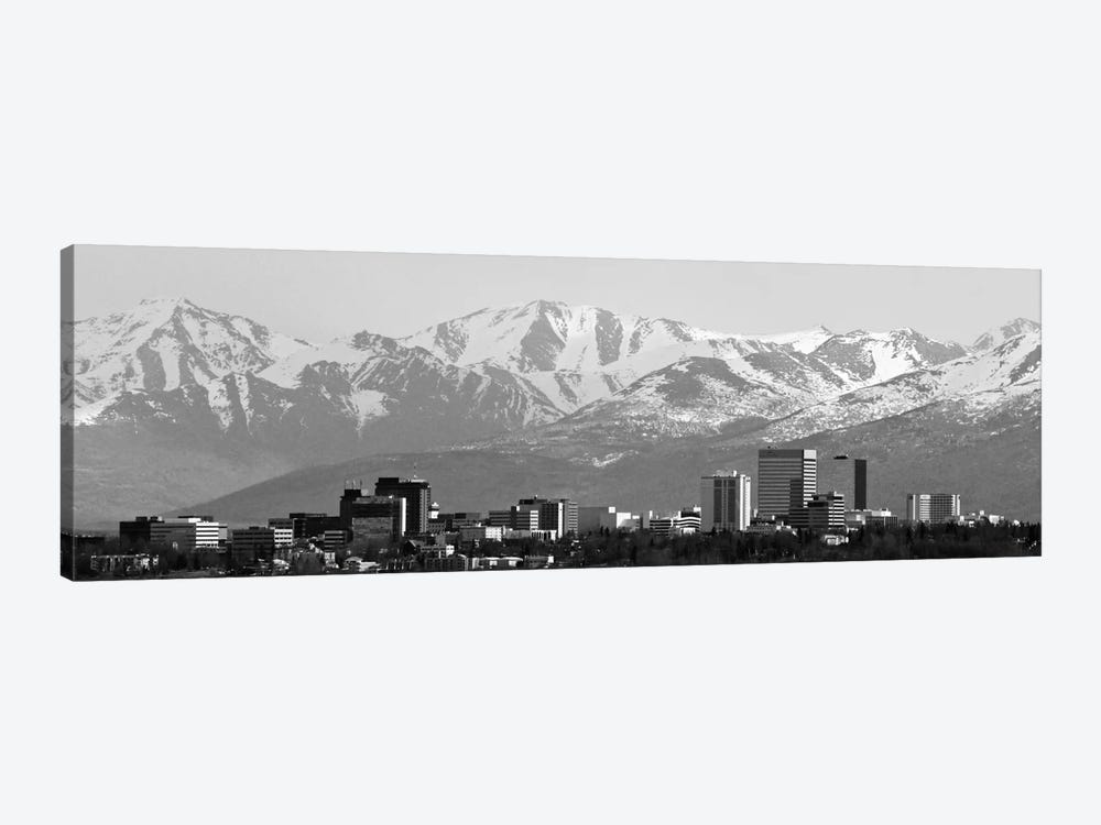 Anchorage Panoramic Skyline Cityscape (Black & White) by Unknown Artist 1-piece Canvas Print