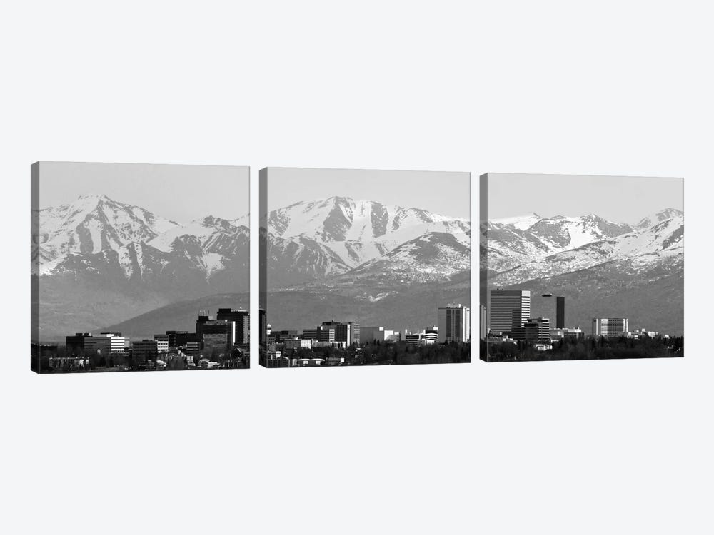 Anchorage Panoramic Skyline Cityscape (Black & White) by Unknown Artist 3-piece Canvas Print