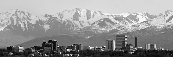Anchorage: Black & White Anchorage Panoramic Skyline Cityscape by Unknown Artist