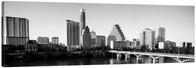 Austin Panoramic Skyline Cityscape (Black & White) Canvas Art Print - River, Creek & Stream Art