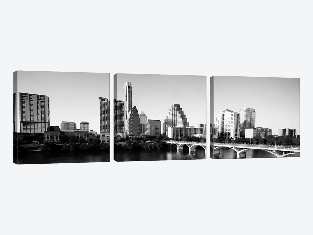 Austin Panoramic Skyline Cityscape (Black & White) by Unknown Artist 3-piece Canvas Print