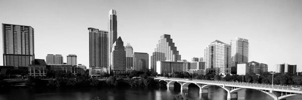 Bridges: Austin Panoramic Skyline Cityscape (Black & White) by Unknown Artist