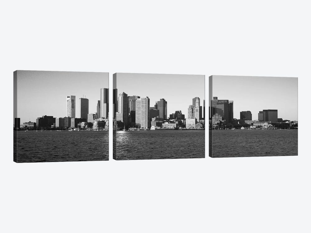 Boston Panoramic Skyline Cityscape (Black & White) 3-piece Canvas Art