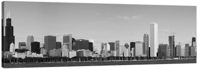 Chicago Panoramic Skyline Cityscape (Black & White) Canvas Art Print - Illinois Art