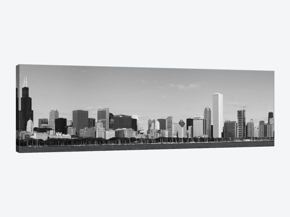 Chicago Panoramic Skyline Cityscape (Black & White) by Unknown Artist 1-piece Canvas Art