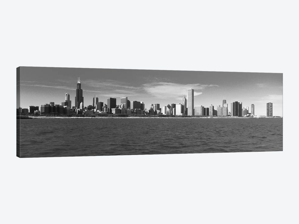 Chicago Panoramic Skyline Cityscape (Black & White) by Unknown Artist 1-piece Canvas Art Print
