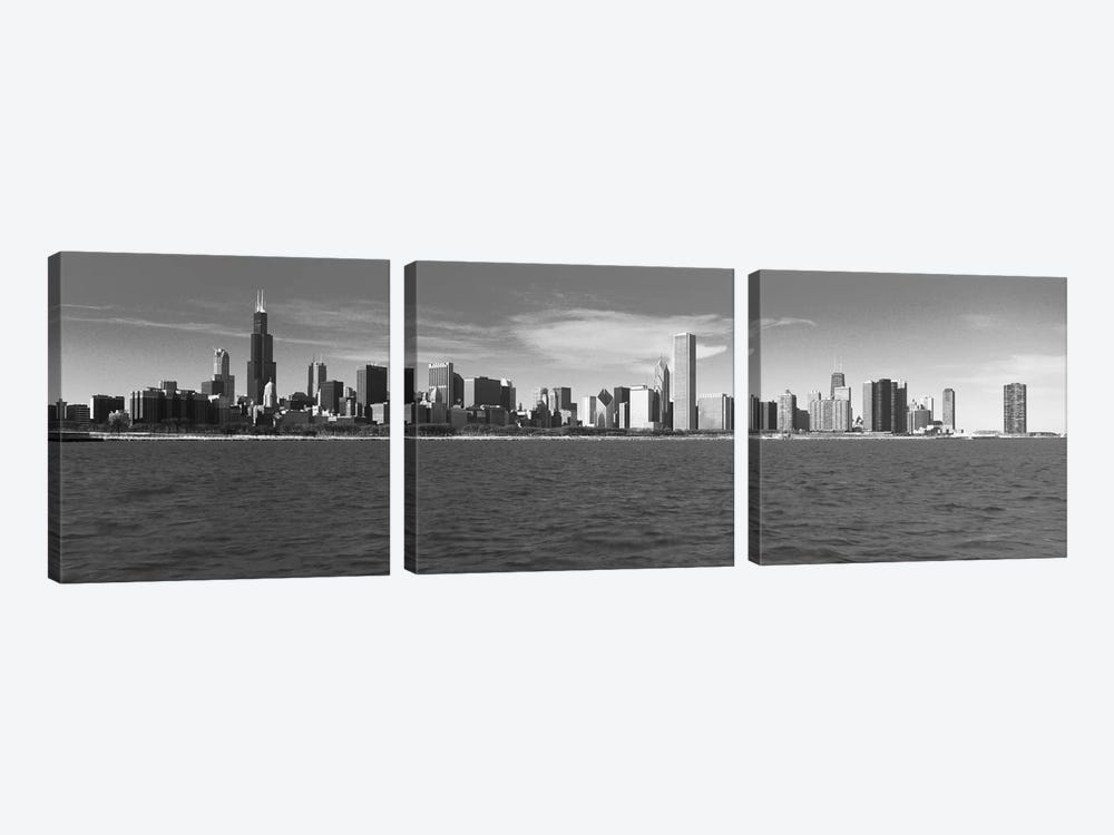 Chicago Panoramic Skyline Cityscape (Black & White) by Unknown Artist 3-piece Art Print