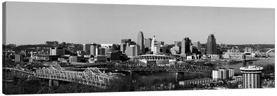 Cincinnati Panoramic Skyline Cityscape (Black & White) Canvas Art Print - Large Black & White Art