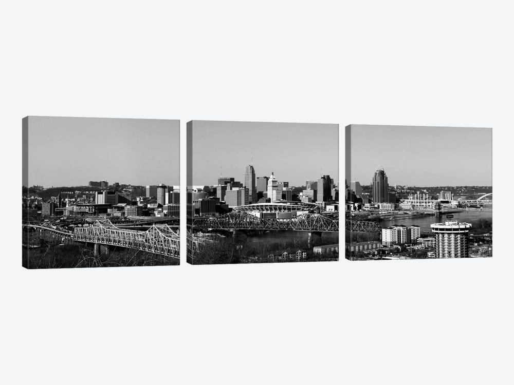 Cincinnati Panoramic Skyline Cityscape (Black & White) by Unknown Artist 3-piece Art Print