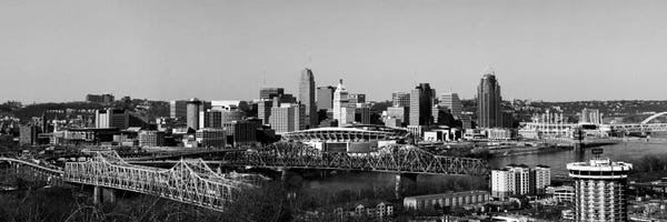Large Black & White Art - Canvas Prints: Cincinnati Panoramic Skyline Cityscape (Black & White) by Unknown Artist