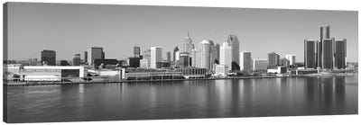 Detroit Panoramic Skyline Cityscape (Black & White) Canvas Art Print - Detroit Art