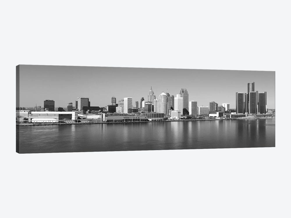 Detroit Panoramic Skyline Cityscape (Black & White) 1-piece Canvas Art Print