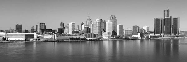 Michigan: Detroit Panoramic Skyline Cityscape (Black & White) by Unknown Artist
