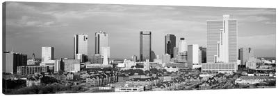 Fort Worth Panoramic Skyline Cityscape (Black & White) Canvas Art Print - Fort Worth