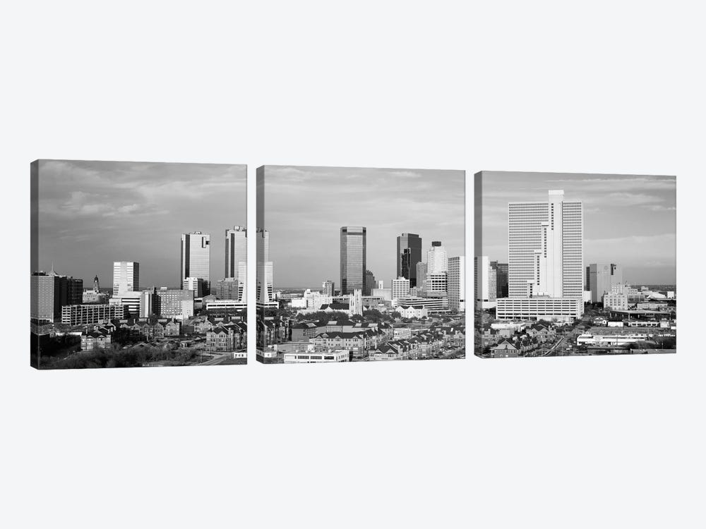 Fort Worth Panoramic Skyline Cityscape (Black & White) by Unknown Artist 3-piece Canvas Print