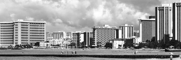 Honolulu Panoramic Skyline Cityscape (Black & White)