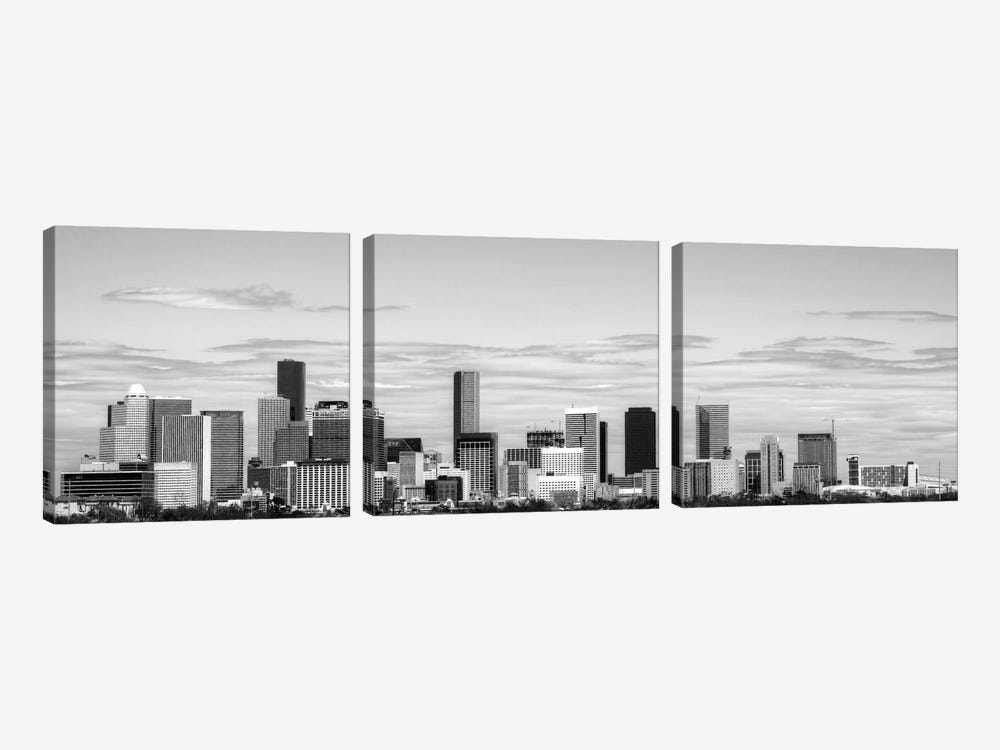 Houston Panoramic Skyline Cityscape (Black & White) by Unknown Artist 3-piece Art Print
