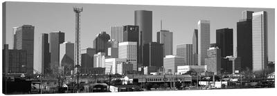 Houston Panoramic Skyline Cityscape (Black & White) Canvas Art Print - Houston Art