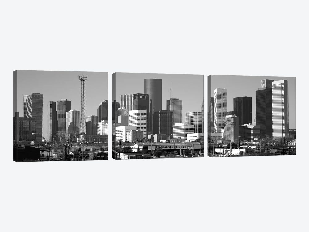 Houston Panoramic Skyline Cityscape (Black & White) by Unknown Artist 3-piece Canvas Wall Art