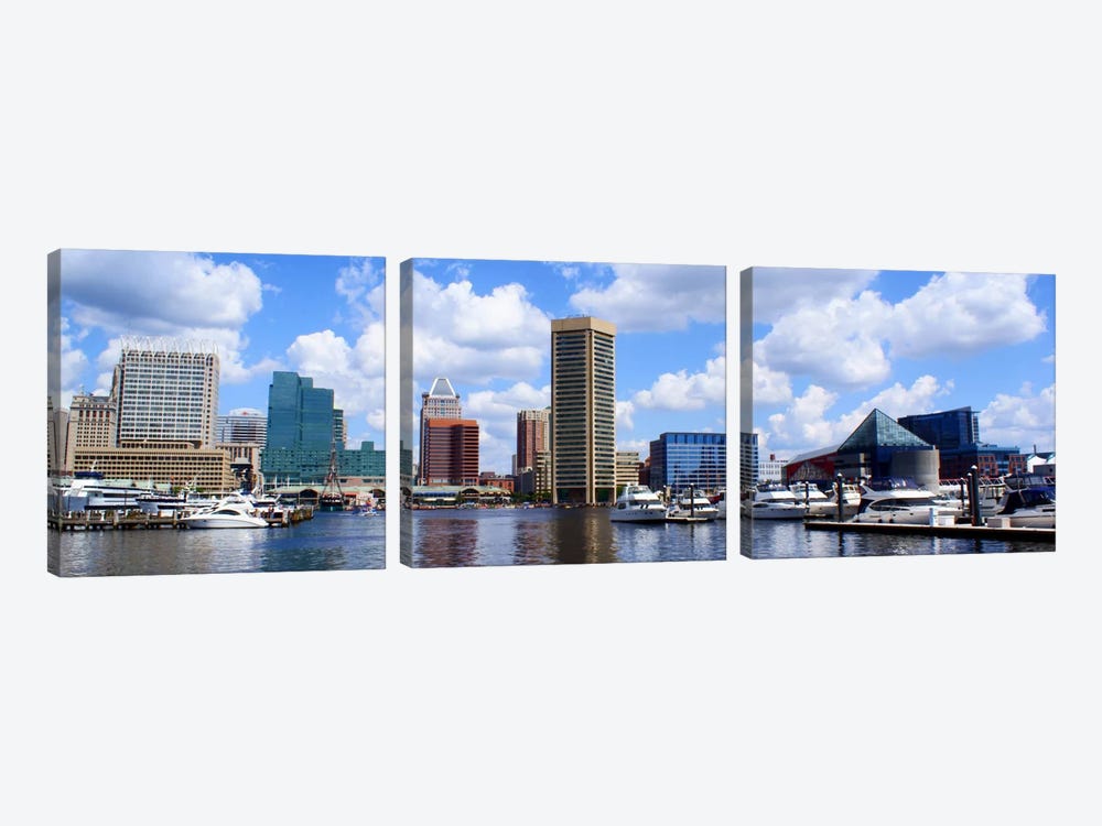 Baltimore Panoramic Skyline Cityscape by Unknown Artist 3-piece Canvas Artwork