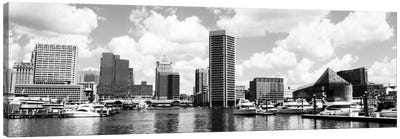 Baltimore Panoramic Skyline Cityscape (Black &White) Canvas Art Print - Baltimore Art
