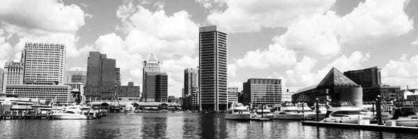 Maryland: Baltimore Panoramic Skyline Cityscape (Black &White) by Unknown Artist