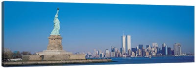 New York Panoramic Skyline Cityscape Canvas Art Print - Statue of Liberty Art