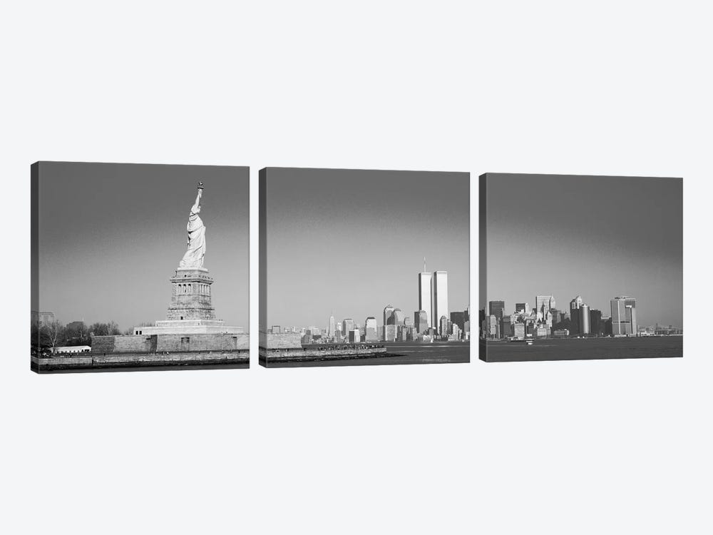 New York Panoramic Skyline Cityscape (Black & White) by Unknown Artist 3-piece Canvas Art