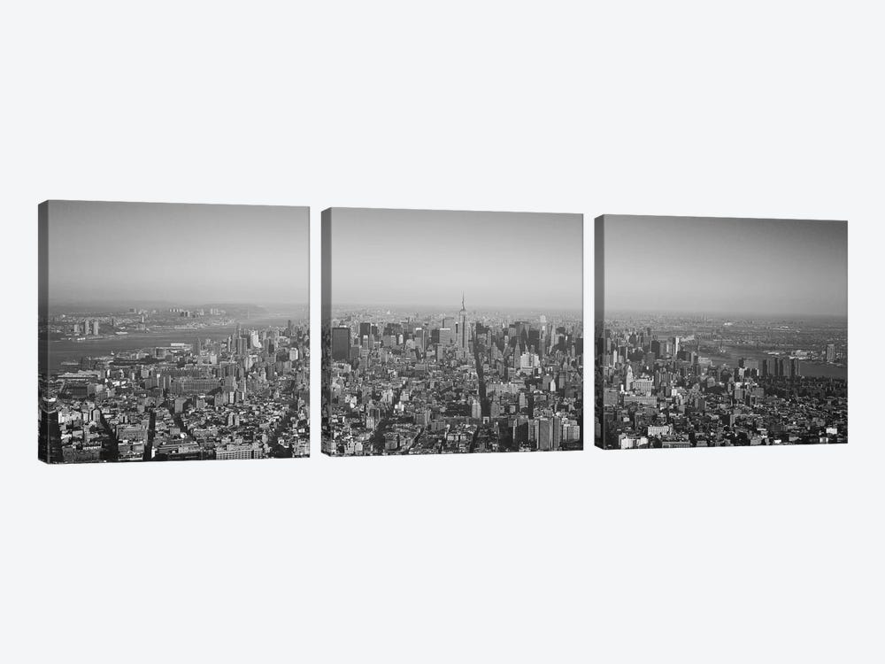 New York Panoramic Skyline Cityscape (Black & White) by Unknown Artist 3-piece Canvas Print
