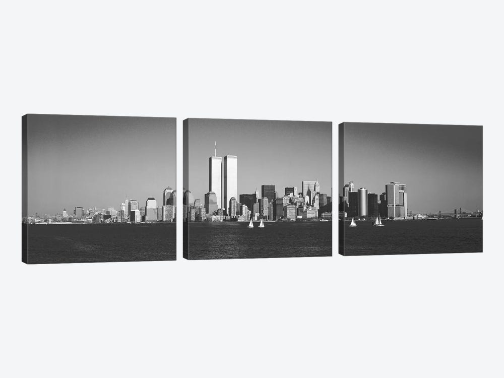 New York Panoramic Skyline Cityscape (Black & White) by Unknown Artist 3-piece Canvas Art Print