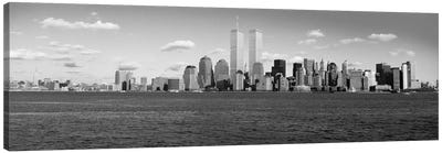 New York Panoramic Skyline Cityscape (Black & White) Canvas Art Print - New York City Skylines