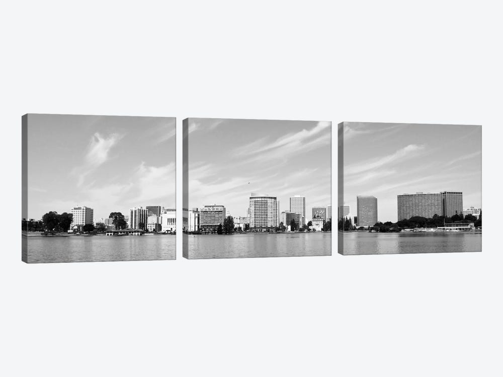 Oakland Panoramic Skyline Cityscape (Black & White) by Unknown Artist 3-piece Canvas Art Print