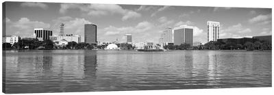 Orlando Panoramic Skyline Cityscape (Black & White) Canvas Art Print - Orlando Art