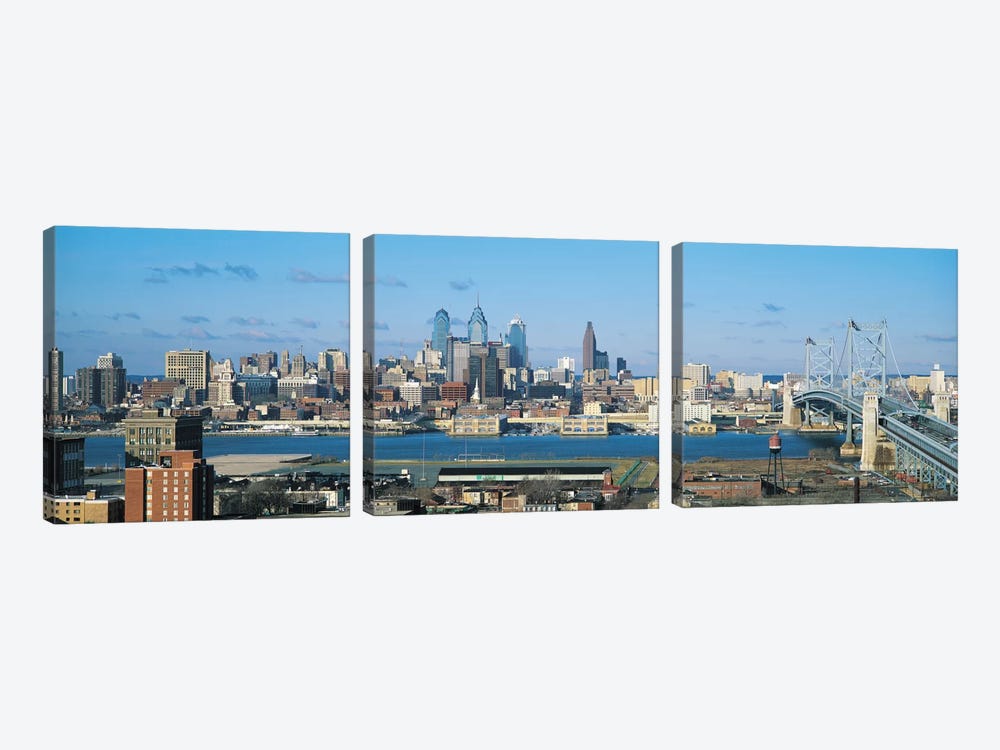Philadelphia Panoramic Skyline Cityscape by Unknown Artist 3-piece Canvas Wall Art