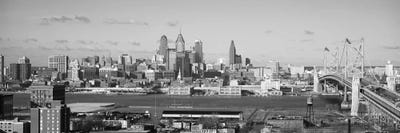 Philadelphia Panoramic Skyline Cityscape (Black & White) by Unknown Artist framed canvas print