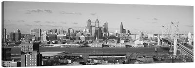 Philadelphia Panoramic Skyline Cityscape (Black & White) Canvas Art Print - Pennsylvania Art
