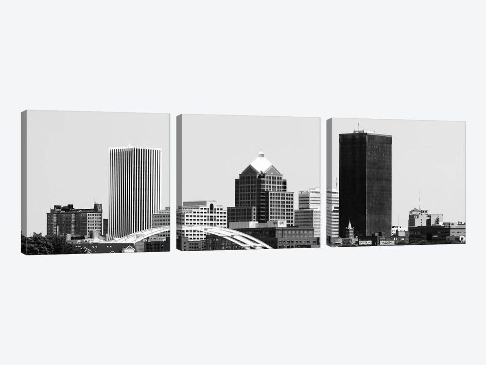 Rochester Panoramic Skyline Cityscape (Black & White) by Unknown Artist 3-piece Canvas Artwork