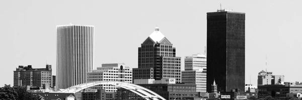 Rochester: Rochester Panoramic Skyline Cityscape (Black & White) by Unknown Artist