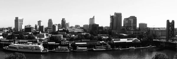 Black & White Scenic Art: Sacramento Panoramic Skyline Cityscape (Black & White) by Unknown Artist
