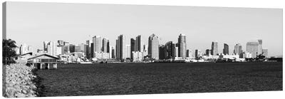 San Diego Panoramic Skyline Cityscape (Black & White) Canvas Art Print - San Diego Art