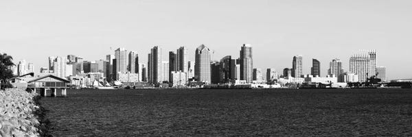 San Diego Skylines: San Diego Panoramic Skyline Cityscape (Black & White) by Unknown Artist
