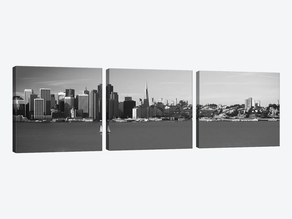 San Francisco Panoramic Skyline Cityscape (Black & White) by Unknown Artist 3-piece Canvas Wall Art