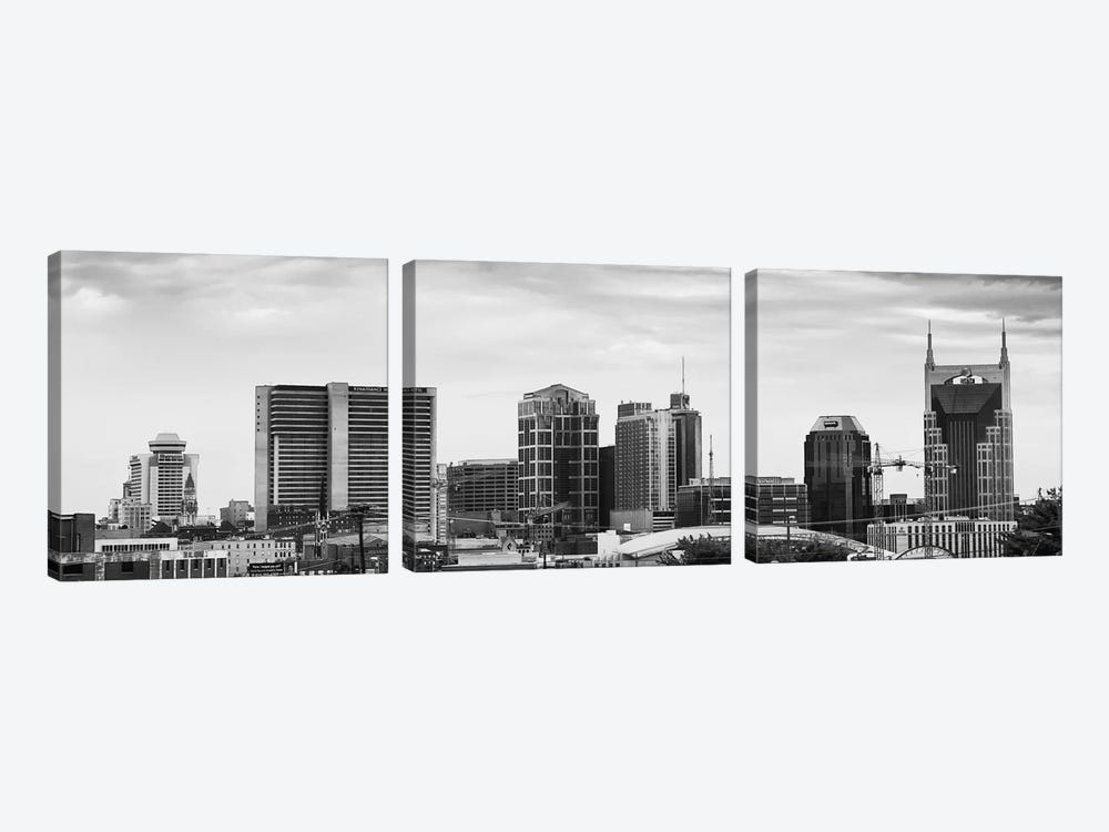 Memphis Panoramic Skyline Cityscape (Black & White) by Unknown Artist 3-piece Canvas Print