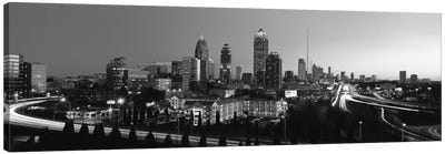 Atlanta Panoramic Skyline Cityscape (Black & White) Canvas Art Print - Urban Art