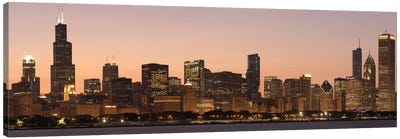 Chicago Panoramic Skyline Cityscape (Dusk) Canvas Art Print - Sunrise & Sunset Art