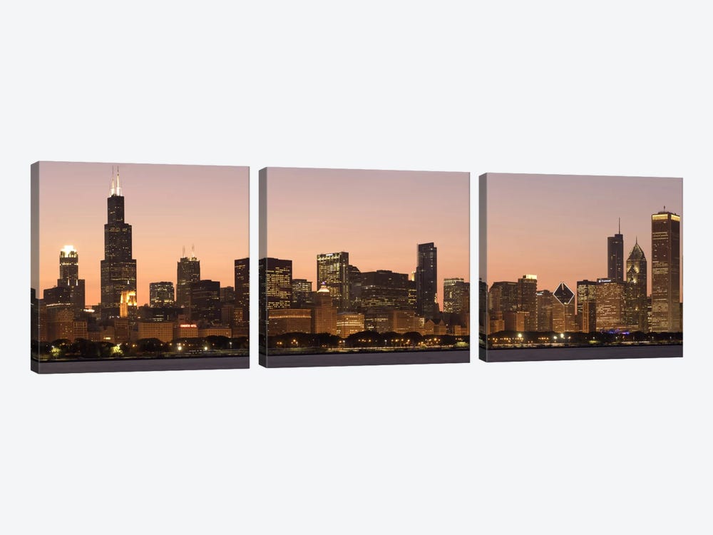 Chicago Panoramic Skyline Cityscape (Dusk) by Unknown Artist 3-piece Canvas Art