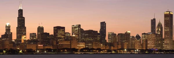Santa Fe: Chicago Panoramic Skyline Cityscape (Dusk) by Unknown Artist