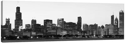 Chicago Panoramic Skyline Cityscape (Black & White - Dusk) Canvas Art Print - Panoramic Photography