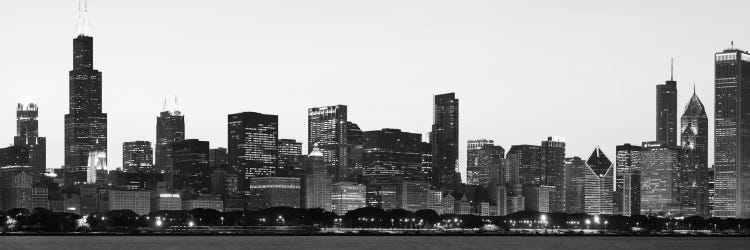 Chicago Panoramic Skyline Cityscape (Black & White - Dusk)